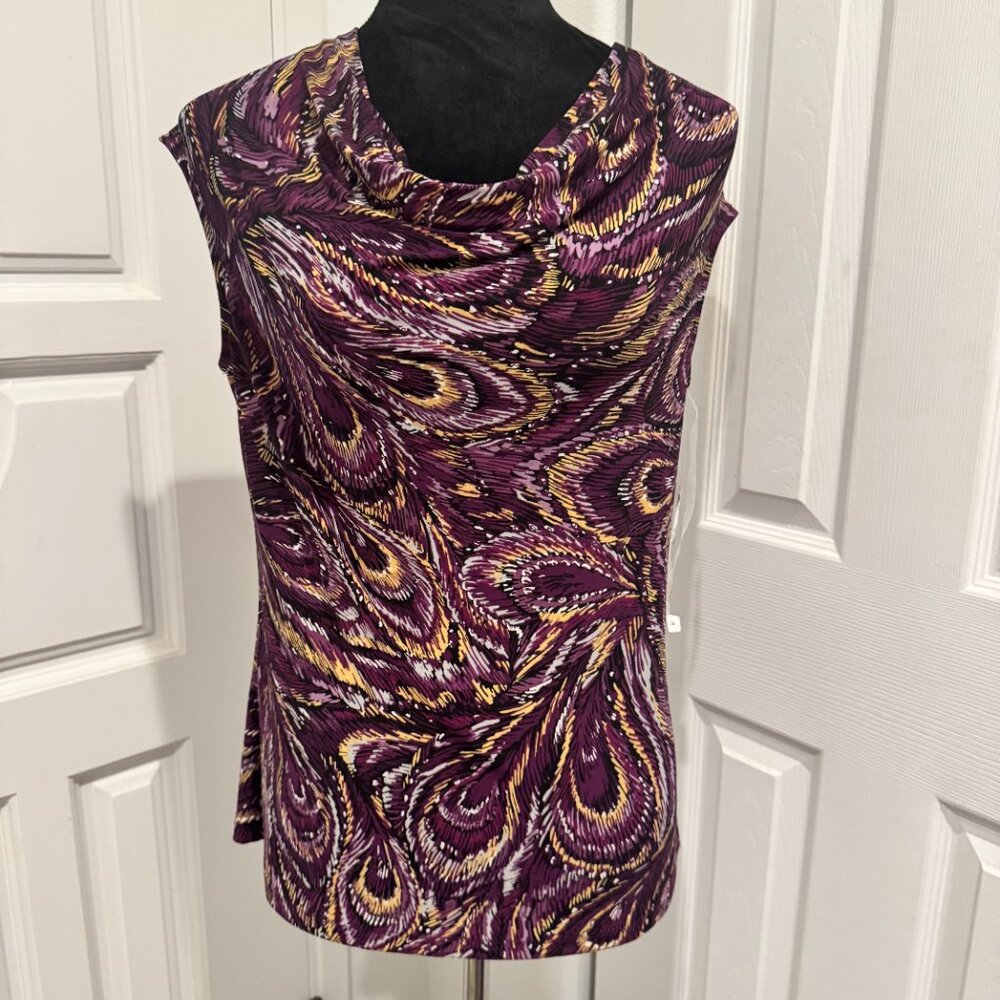 Black Label NWT by Evan-Picone Women's Sleeveless Blouse Plum Multi Color Small - Picture 1 of 7